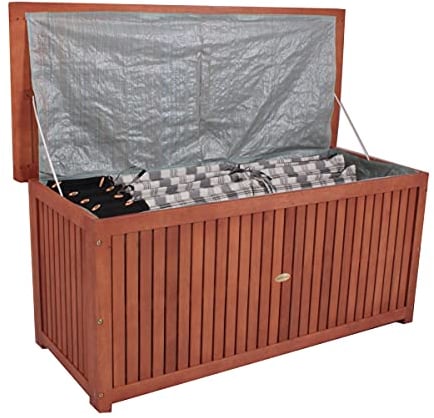 Boîte de rangement pour coussin de jardin en bois d'acacia, env. 133 x 58 x 55 cm, avec couvercle, 236 litres, marron