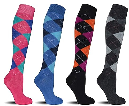 4/6 Paar Laufsocken Kniestrümpfe Stützstrümpfe Reisestrümpfe Damen lange Socken kompressionsstrümpfe Karo Muster 1303 (39, 42, 4 Paar Thermo Modell 1)