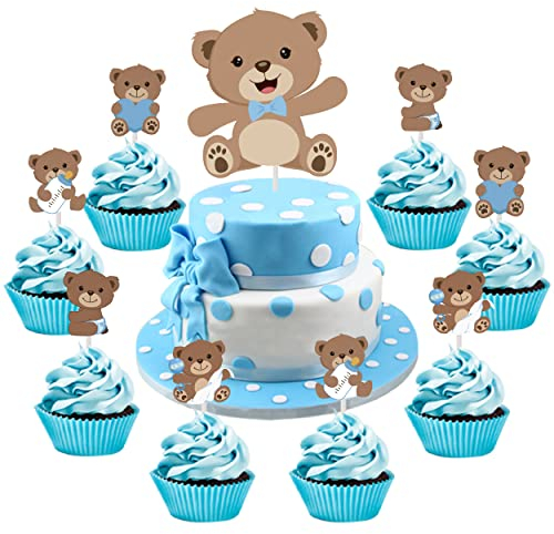 25 Stück Bär-Baby-Party-Kuchenaufsätze mit Bären-Motiv, Doppelseitiger Druck mit Bären-Motiv, Braun