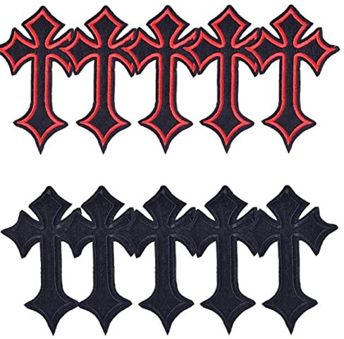 Onsinic 10 Stücke Kreuz Bestickte Flecken Für Kleidung Nähen Zubehör Dekorative Abzeichen Applique Bügeln Kleidung Rot/Schwarz Kreuz