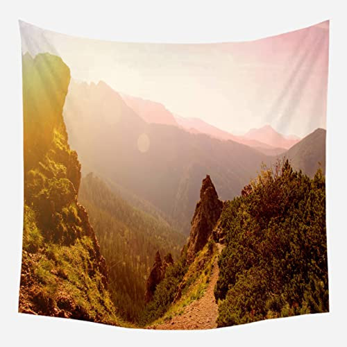 EHOMERY Wandteppich Halterung Tapisserie Mit Figur Grafik Bunt Berggipfel Schlucht Naturlandschaft Wandbehang Winter Wanddekoration Landkarte 130X150Cm