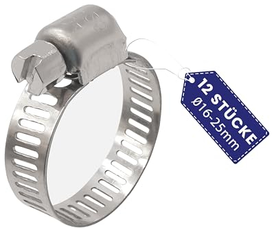 AZISHA Lot de 10 colliers de serrage de 25 à 40 mm avec écrou papillon en acier inoxydable | Collier de serrage de 9 mm pour piscine, machine à laver, voiture (16-25mm - 12 Pièces)
