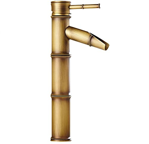 Wasserfall Wasserhahn Bad Hoch Waschtischarmatur Waschbecken Armatur Retro Antik Stil Messing Einhebelmischer Mischbatterie Mit Kaltes Und Heißes Wasser Vorhanden, Antik Messing