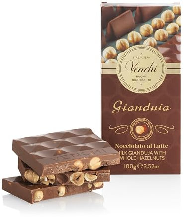 Venchi - Tablette de Chocolat au Lait au Gianduja et Noisettes du Piémont IGP entières, 100 g - Sans gluten