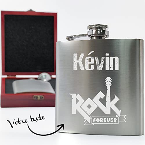 KDO MAGIC - Flasque alcool personnalisé - Flasque de poche personnalisable avec un prénom - 175ml - Couleur silver - Idée cadeau pour fête des pères, anniversaire, retraite et noël (Modèle Rock)