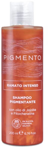 Pigmento, Shampoo pigmentante, Trattamento Ravviva il Colore con Olio di Jojoba e Fitocheratina, Colore Capelli Ramato Intenso, Deterge e Rende i Capelli Brillanti e Setosi, 200ml
