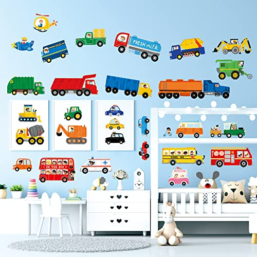 DECOWALL DS9-8064 Fahrzeuge Wandtattoo Transporte Auto Wandsticker Autos Wandaufkleber set für Junge Mädchen Kinder Kinderzimmer Schlafzimmer Wanddeko Wohnzimmer Babyzimmer