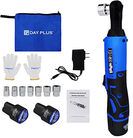 ANSIMIDA Ratchet Wrench 3/8 Inches, 12V 40Nm Electric Wrench with 2 x 1500mAh Batteries, 1Hour Fast Charger, 7 Sockets, Cordless Ratchet Right Angle Wrench