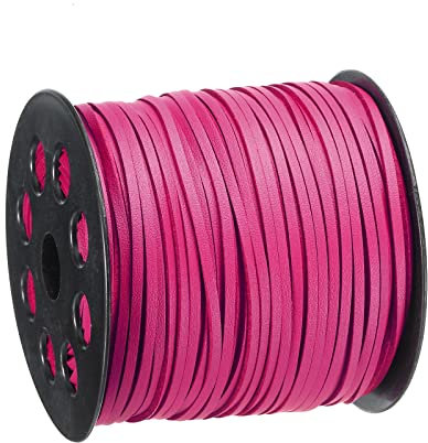 sourcing map Cuero Cordón, 98,42 Yardas 2,6mm Plano Gamuza Cuerda Tira para Monedero Bolso Zapato Cordón Bricolaje Artesanía Pulseras Fabricación, Fucsia 1 Rollo