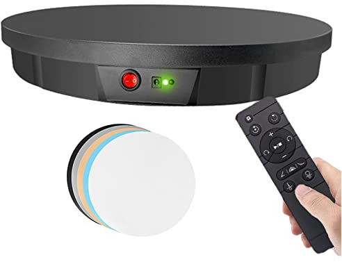 ROGHA Piatto Girevole Elettrico, 360 Gradi Espositore Rotante 100KG 52CM Piatto Girevole Elettrico con Telecomando velocità Regolabile 5 Sfondo,Black