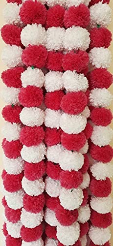 DECORATION CRAFT Magenta & White 5ft Artificial Marigold Flower Garland for Parties Wedding Diwali Mehndi Pooja Festival & Traditional Indian Theme Decoration Home Decoration Photo Prop Backdrops DIY