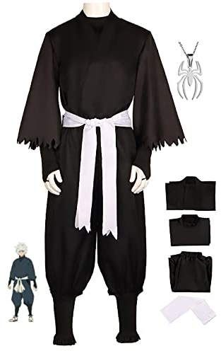 JOHLCR Anime Hell's Paradise: Jigokuraku Cosplay Kostüm Outfits mit Halskettenzubehör für Halloween Karneval Ninja-Anzug Kompletter Satz Unisex-Party Verkleiden Karnevalsgeschenk (Schwarz, XL)