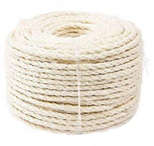 GREAT AIGOO Cuerda de sisal para rascador, 3 Cabos, Cuerda de sisal, Cuerda de cáñamo Natural, para Proteger el árbol de arañazos,decoración de jardín y Accesorios para Gatos (4MM x 40 Metros)