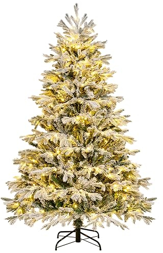 COSTWAY Künstlicher Weihnachtsbaum mit Schnee und Beleuchtung, 180 cm Tannenbaum mit 350 Warmweißen LED-Lichtern, 1022 gemischten Zweigspitzen, Christbaum, Kunstbaum Weihnachten, weiß-grün