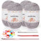 Coopay 4 Stück Einfach Garn, Häkelgarn für Anfänger, Gut Sichtbare Maschen Garn Zum Häkeln mit Häkelzubehör, Baumwoll-Nylon-Garn für Anfänger zum Häkeln und Stricken (4 X 50 g), Hellgrau