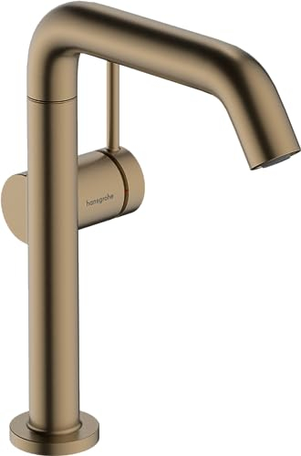 hansgrohe Tecturis S Fine - Waschtischarmatur schwenkbar mit Push-Open Ablauf, energiesparend (CoolStart), Wasserhahn Bad Auslauf Höhe 210mm, Mischbatterie wassersparend (EcoSmart+), Brushed Bronze