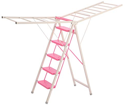 FLYIFE Tritthocker, Familien-Trocknungsgestell, Handtuch-Trockengestell Für Friseursalons, Schönheitssalon, Fünfstufige Einseitige Leiter, Haushaltsleiter/Pink/50 X 123Cm