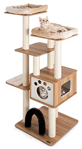 GYMAX Tiragraffi per Gatti, 59 x 59 x 176 cm, Carico 15 kg, Tronchi in Sisal, Cuscino Rimovibile Lavabile, Ideale per Gatti Grandi Adulti (Stile 12)
