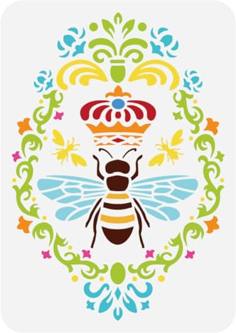 FINGERINSPIRE Bienenkronen Schablone Zum Malen 21x29.7 cm Große Bienenkronen Muster Zeichenvorlage Wiederverwendbar Ovale Vintage Fotorahmen Schablone Tierthema Vorlage Für Möbeldekoration