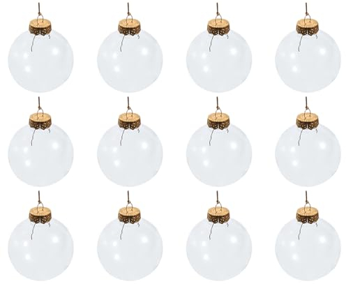 sourcing map 12Stk 2.36 3.15 Klar Plastik Verzierungen Kugeln mit 30cm Seil Acryl Weihnachtskugeln für Basteln Weihnachtsbäume Hochzeit Party Dekoration Gold