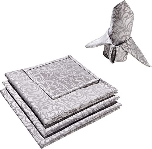 Erwin Müller Serviette, Stoffserviette Uni, 4er-Pack, Serie Hamm Silber Größe 50x50 cm - mit eingewebten Ranken und Fleckschutz ausgerüstet
