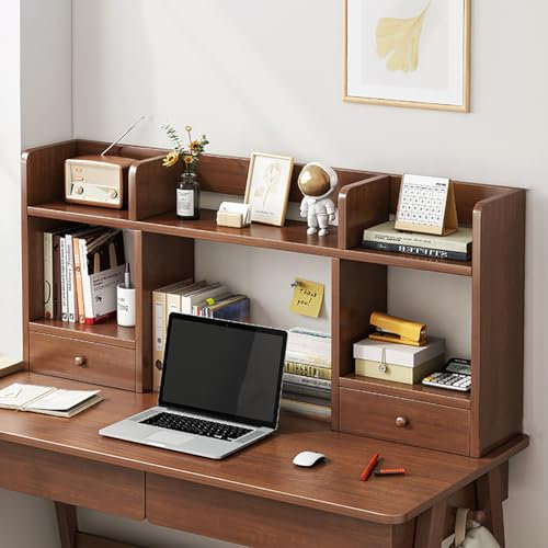 Generic Solid Wooden Desktop Bookcase for Dorm and Home, Desk Shelves with Secret Drawer, Modern Style, Brown, 80cm (31in) L, Rectangular, Top Mount, Freestanding, Home Office