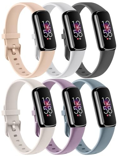 Pack 6 Bracelet pour Fitbit Luxe Bracelets de Silicone Remplacement, Etanche, Résistant à la Transpiration, Respirant et Confortable Bracelet de Sport Compatible avec Fitbit Luxe (Small, Pack C)