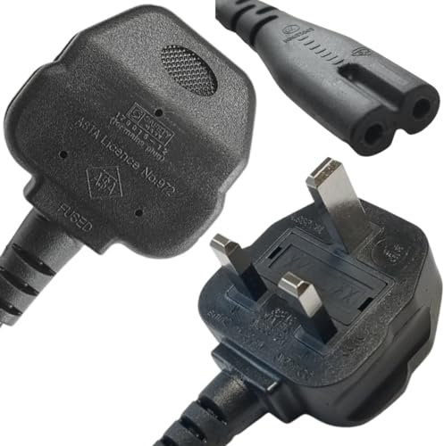 Lite-an 1.8 Meter Figure 8 Power Lead - 2 Pin Power cable for Samsung TV Power Cable, Printer cable, PS5 Xbox power cable, IEC C7 Power Cord, Black