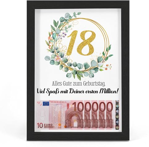 18. Geburtstag Geldgeschenk, Lustiges Geschenk 18. Geburtstag, Geschenke zum 18 Geburtstag Junge Mädchen Kreative Geldgeschenke Verpackung, Erste Million als Geburtstagsgeschenk, Bilderrahmen DIN A4