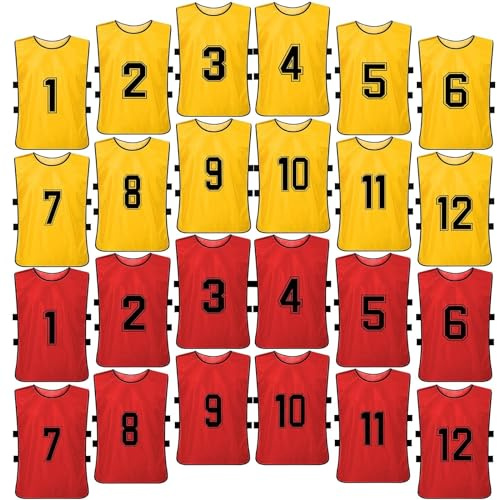 Fußball-Lätzchen für Erwachsene und Jugendliche, 24 Stück, Sport-Trainings-Netz-Lätzchen, nummerierte Trainingsweste für Fußball, Basketball, Fußball, Volleyball, Rot und Gelb, Rot, gelb, big