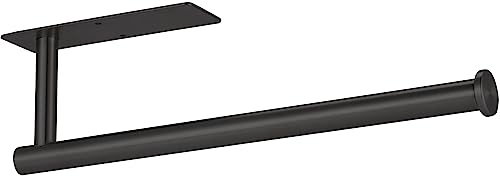 Eolax Papierrollenhalter, Papierrollenstange unter Küchenschrank, Geeignet für Küche, selbstklebend oder Wandmontage mit Bohrlöchern, SUS304 Edelstahl Schwarz