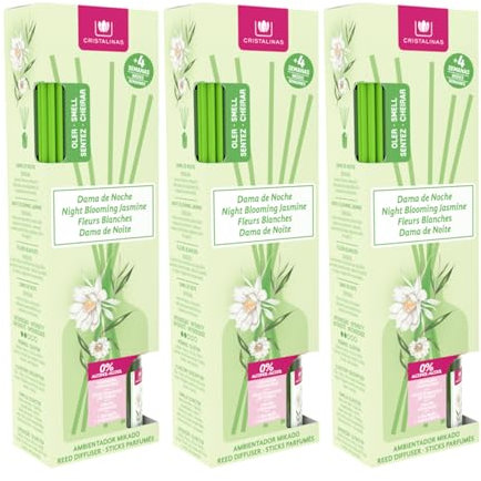 CRISTALINAS | Pack 3 Ambientador Mikado con Varillas | Larga Duración 4 Semanas | 0% Alcohol | 3x30ml (PACK 3, Dama de Noche)