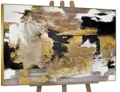 YS-Art Luxus Abstrakt Acryl Gemälde auf Leinwand Goldfragmente handgemalt Wandbild Wohnzimmer modernes Wohndekor Bilder echtes Kunstwerk 140x100 cm