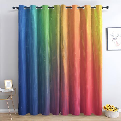 SZLYZM Ombre Bunt Vorhänge, Verdunklungsvorhänge mit Muster Farbverlauf Mehrfarbig Modern, Vorhang Blickdicht mit Ösen, Gardinen für Wohnzimmer Schlafzimmer Deko 2er Set - 245x140 (H X B)