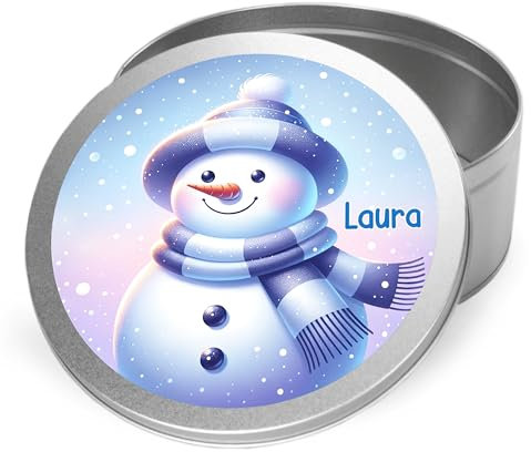 GRAZDesign Keksdose personalisiert Weihnachten Schneemann rund aus Blech Vorratsdose