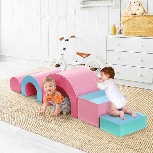 CUPCHID Blocchi da costruzione in schiuma per bambini, grandi blocchi da costruzione in schiuma giganti per bambini, giocattoli educativi prescolari per gattonare e arrampicarsi (Rosa Blu-5)