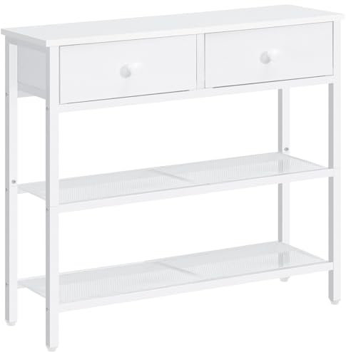 HOOBRO Console Table, Slim Console Table with 2 Non-woven Drawers, Hallway Table with Storage, Slim Sofa Table for Small Spaces, Living Room, White EWW72XG01G1