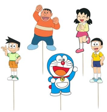 Cake Topper Picks con cartoncino sagomato 5pz personaggio a scelta per compleanno ed eventi di ogni genere elementi decorativi decorazioni per dolci (Doraemon)
