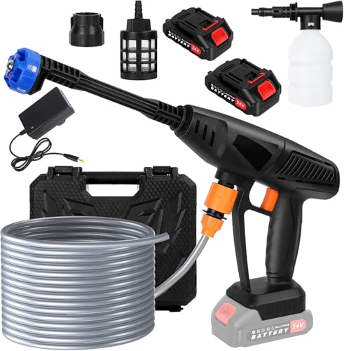Akku Hochdruckreiniger,200W Hochdruckreinigerpistole mit 6-in-1-verstellbaren Düsen,batteriebetriebener Hochdruckreiniger,Leichter tragbarer Akku-Hochdruckreiniger für Gartenautos