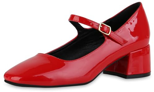 VAN HILL Damen Mary Janes Blockabsatz Lack Klassisch Schuhe 216464 Rot Lack 40