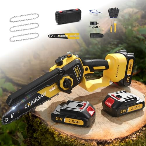 Mini Motosega a Batteria 6 Pollici, 1000W Blushless Mini Motosega Elettrica, Sega a Batteria per Potatura con 4000mAh Batterie, il Taglio Del Legno e Giardini, Elettrosega Compatibile con Makita 18V