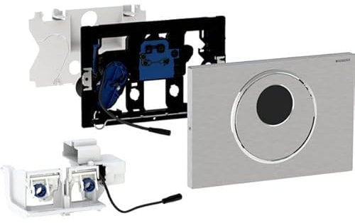 Geberit WC-Steuerung mit elektr. Spülauslösung, Sigma10, 2-Mengen-Spülung, Batteriebetrieb, automatisch, berührungslos, manuell, 115.891, Farbe: Edelstahl Gebürstet