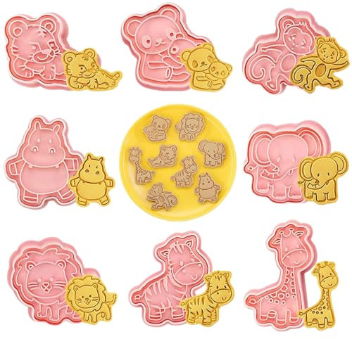 OUDQFCJ 8 stampi in plastica per Pasqua, stampi per biscotti 3D, stampi per biscotti a cartoni animati, stampi per orsetti, stampi per elefanti, stampi per torte, biscotti, utensili da forno