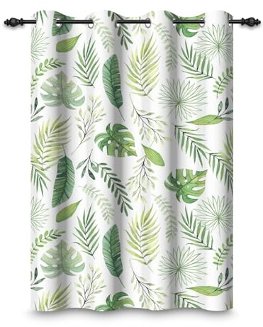 ggaimwf 132x214cm Rideaux à œillets Feuilles Tropicales Vert Palmier Monstera Jungle Feuilles Aquarelle Rideaux isolants Thermiques occultants pour Chambre Salon Salle Manger Cuisine,1 Panneau Simple