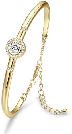 Praelinos Pure Love Bracelet for Women Silver Tone Bracelet 9ct Yellow Gold Plated Bangle 5A Cubic Zirconia Anniversary Mother's Day Christmas Birthday Jewellery Gift for Women Mom Girl Girlfriend Her