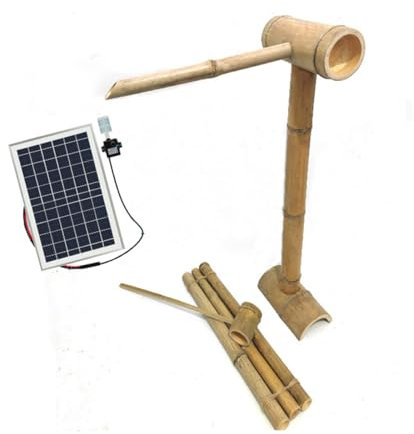 Solar-Bambus-Wasserbrunnen für den Garten im Freien, solarbetriebener Bambus-Springbrunnen, Feng Shui Zen-Terrassendekor mit Pumpe, spaltfestes Bambus-Gartendekor, für den Innen- u, One Color-19