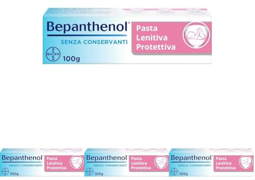 Bepanthenol Pasta Lenitiva Neonato Protettiva, Pasta Cambio Pannolino con Pantenolo che Idrata e Rigenera la pelle, Crema per Bambini Irritazione Pannolino Senza Conservanti, Profumi e Coloranti 100 g