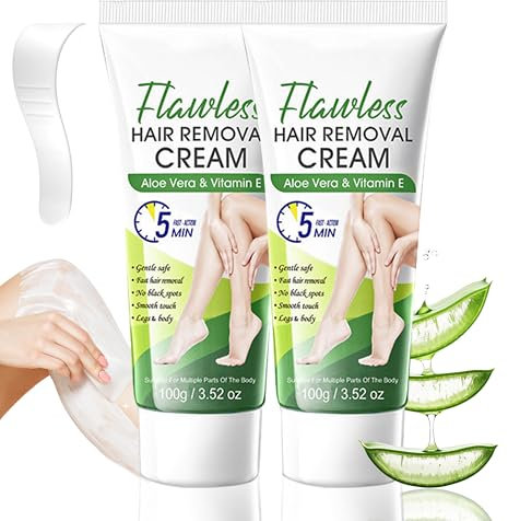 Haarentfernungscreme - 2 Pcs Gesichtshaarentfernungs Creme ohne Schmerzen für empfindliche Haut, Sanfte Formel Intim Haarentfernungs Creme für Bikini Schambereich Gesicht und Körper (2x, Aloe Vera)
