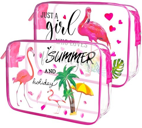 2 Pezzi Borsa da Toilette Trasparente, Stile di Design Fenicottero Rosa, Donna Borsa da Toilette, Borse da Viaggio Impermeabile, Utilizzato per Conservare Tutti i Tipi di Cosmetici, 20 * 15cm