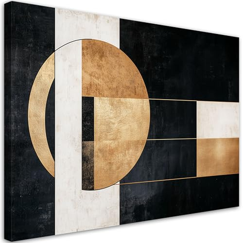 Feeby Leinwand Bilder - Abstraktion Schwarz und Gold - Canvas 120x80 cm - Deko Wohnzimmer - Wandbilder Schlafzimmer - Deko Aesthetic - Wand Deko - Leinwand Groß - Deko Zimmer - Leinwandbilder XXL